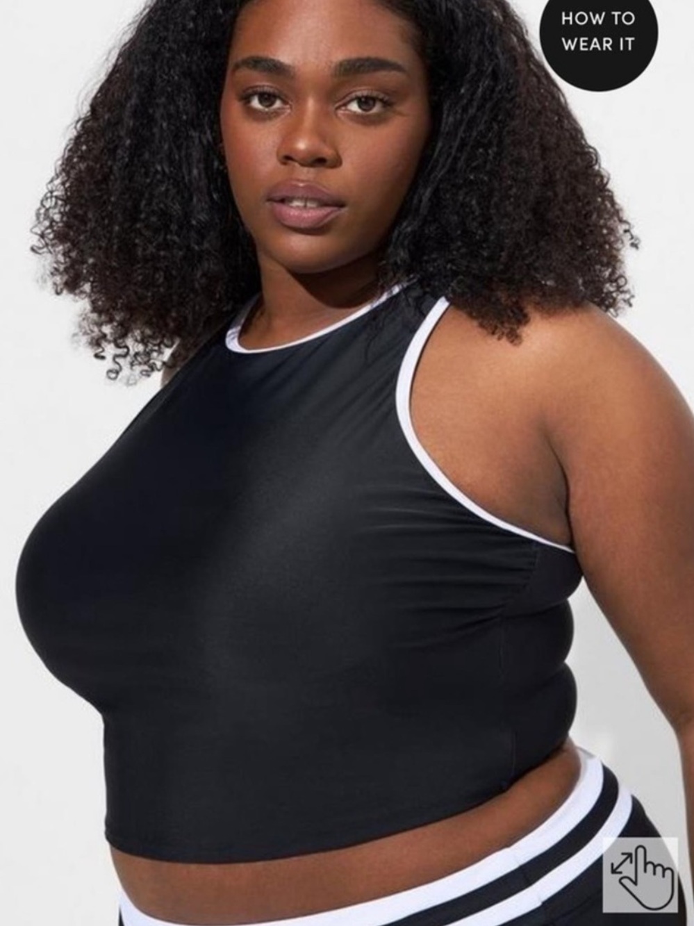 Torrid Black & White Wire-Free Lightly Lined Racerback Swim Top Size 3 NWT